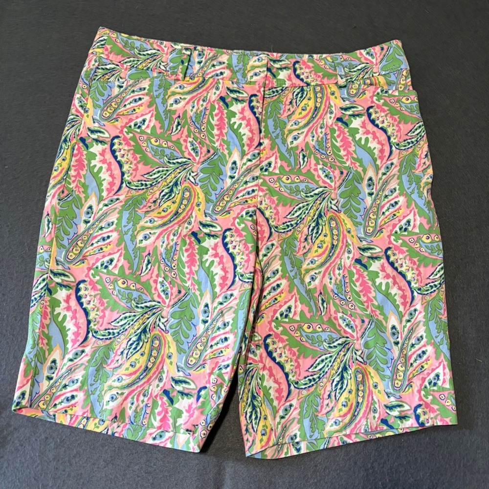 Talbots Perfect Short Women 12 Pink Paisley Print Cotton Blend Bermuda Shorts
